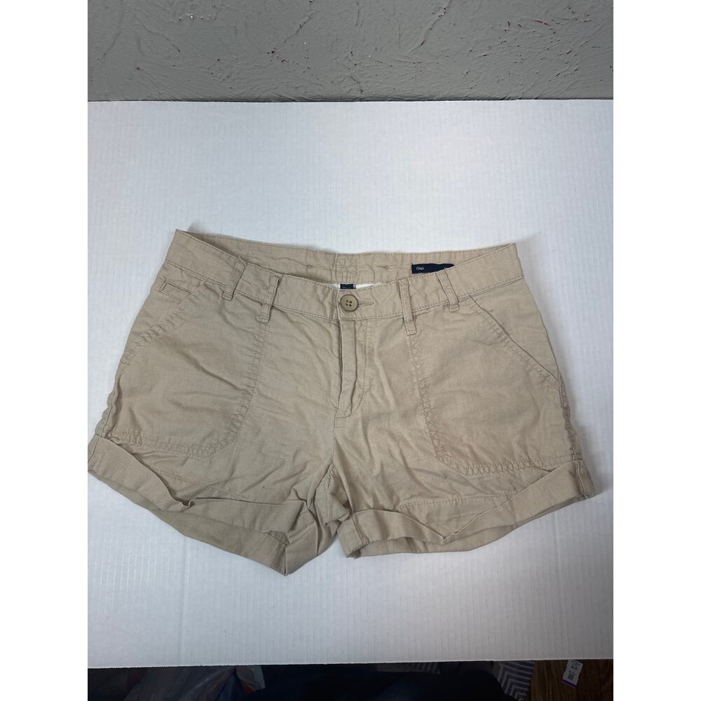 GAP Shorts Womens Beige Linen Cotton Rolled Cuff Mid Rise‎ Pockets Chino Size 4
